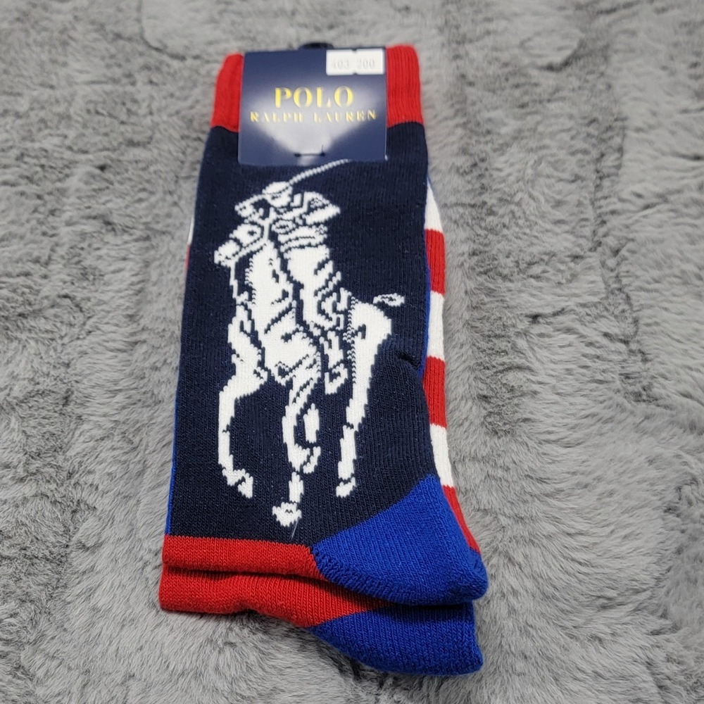 Polo Ralph Lauren Socks Mens 10-13 Patriotic Stars Stripes Crew Big Pony USA